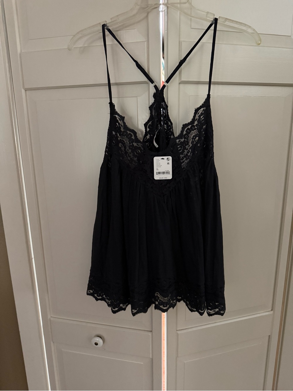 Free People Black Lace-Trim Slip Camisole